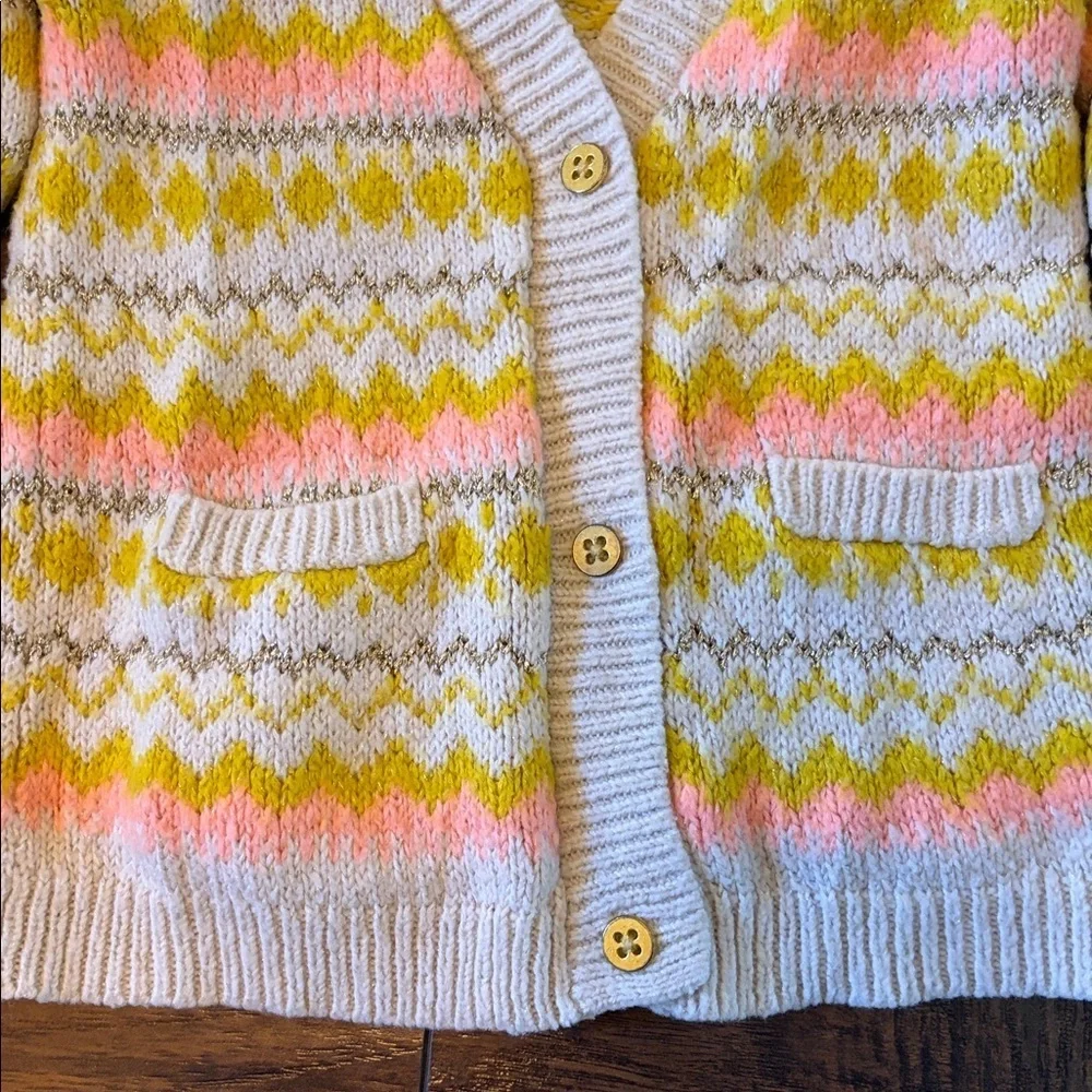 Cat & Jack Yellow and Pink Patterned Cardigan SZ 4T